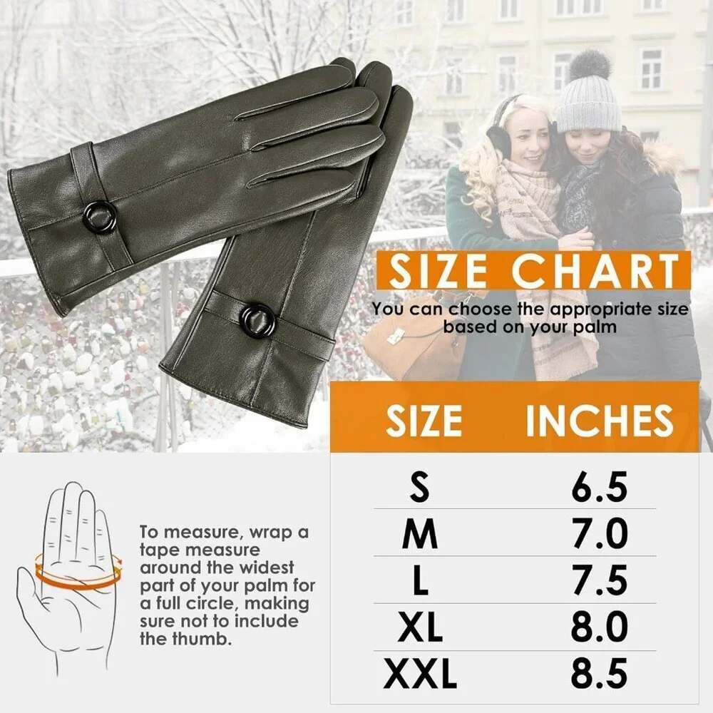 Women's Green Lambskin Leather Gloves Warm Touchscreen Winter Driving Gift